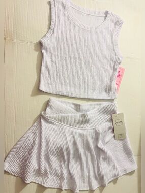 New Mix Women's White Textured Crop Tank and Skort Set Large